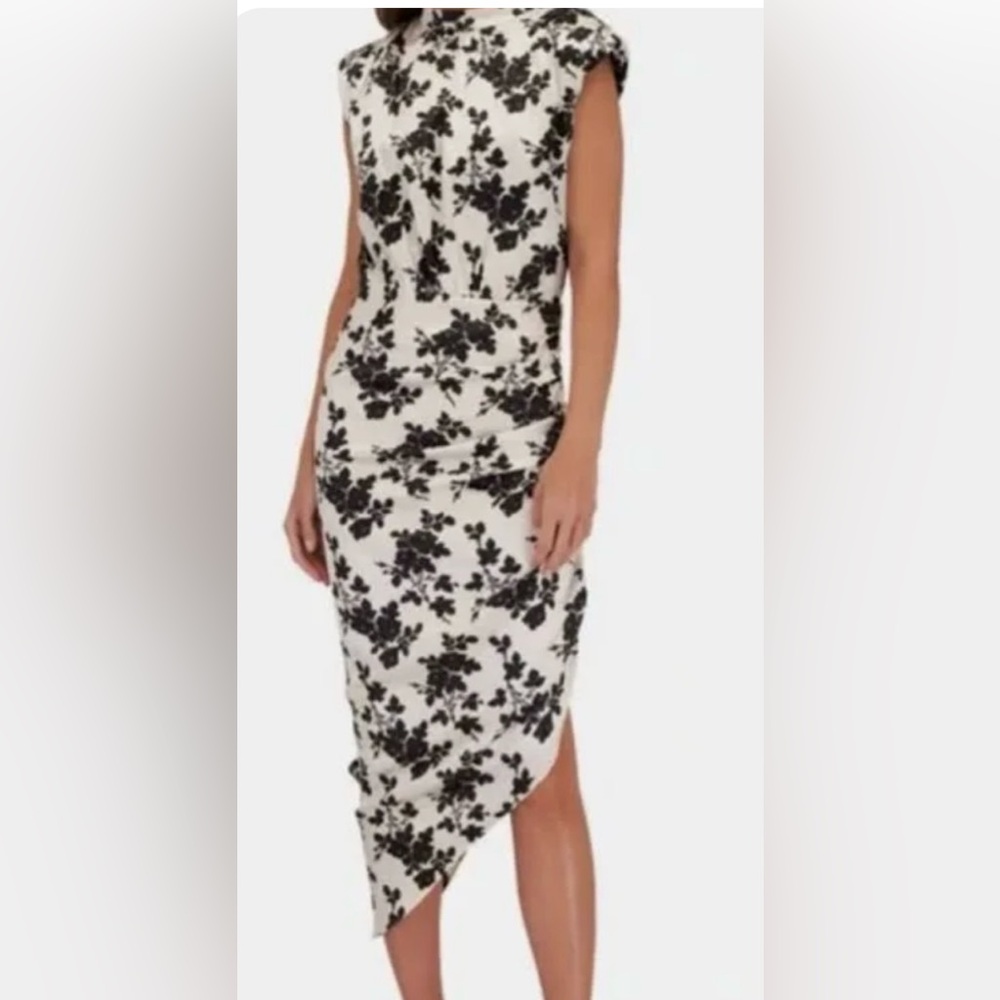 Veronica Beard Kendall Midi Dress. Ivory/Black Print. Size 8.